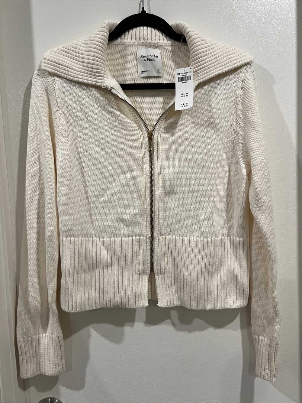 Abercrombie & Fitch Cream Zip-Up Ribbed Collar Sweater